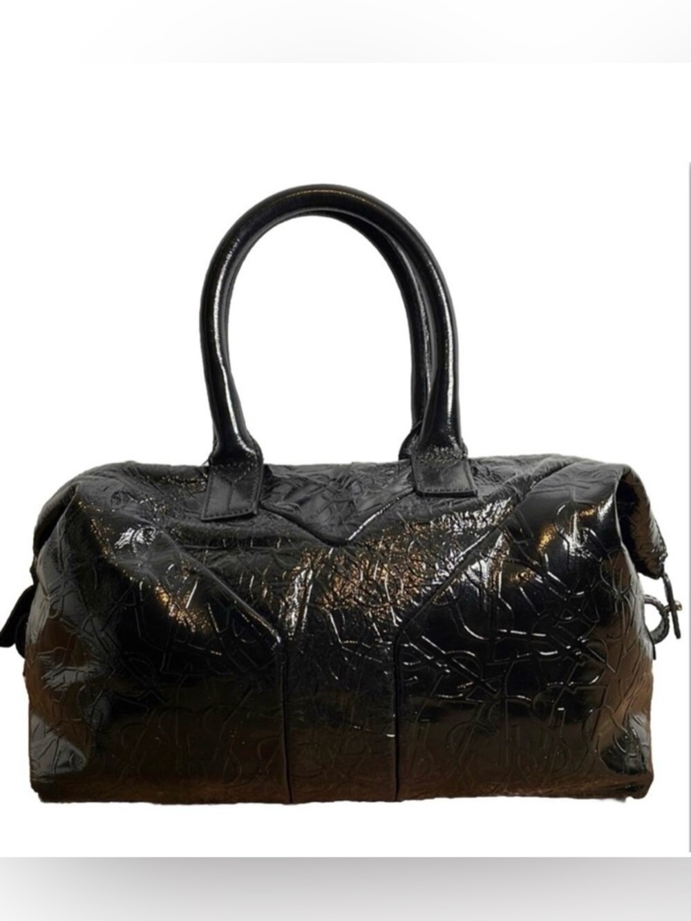 YSL Black Patent Leather Satchel Bag Glossy Vintage Style